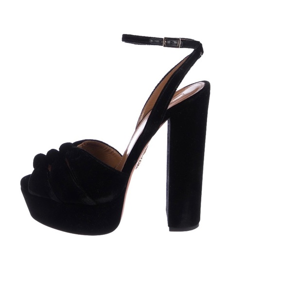 AQUAZZURA Velvet  Striped Leather Platform Sandals - Picture 3 of 9